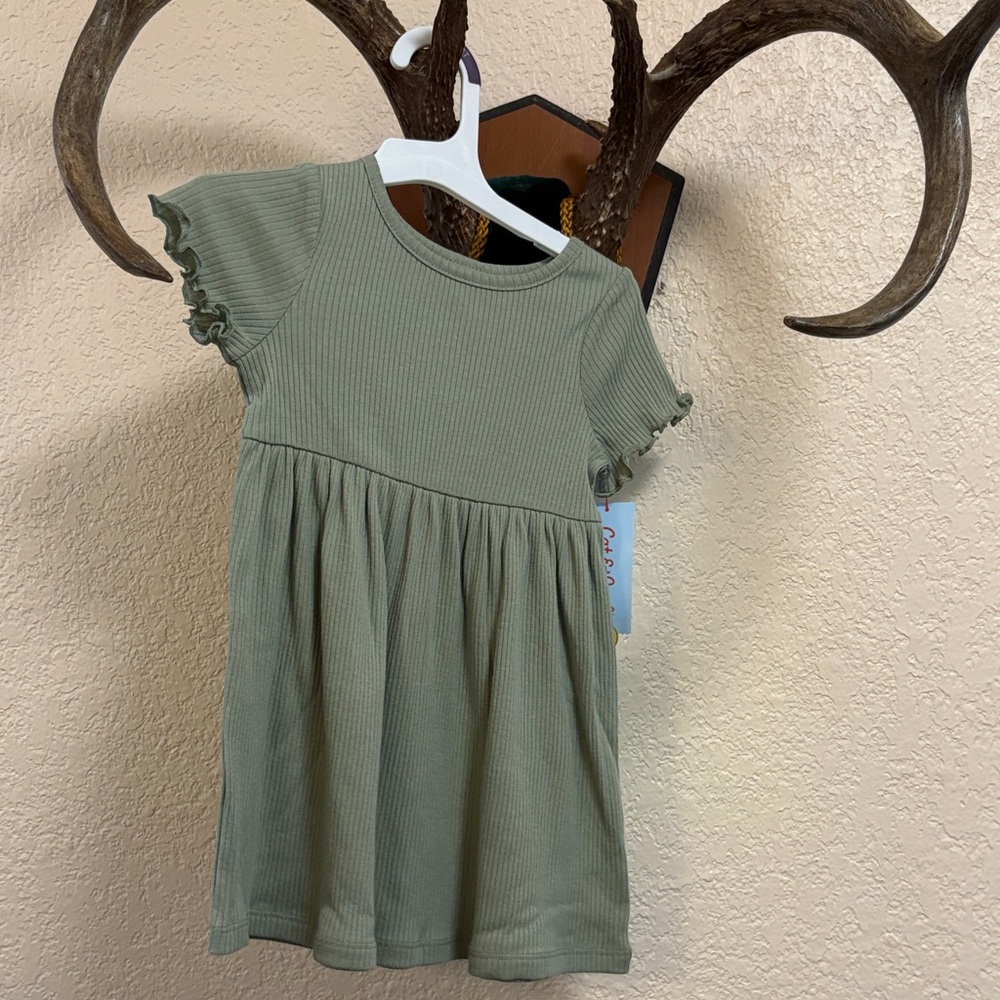 Cat & Jack Olive Green Ruffle Sleeve Dress